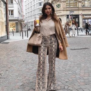 Zara Snakeskin Print Flared Pants (Size Small)